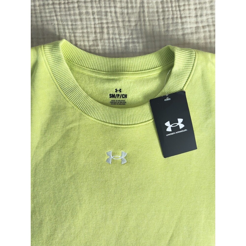 NWT UNDER ARMOR Rival Yellow Green Fleece Crewneck Sweatshirt Womens Size Small - Picture 2 of 5